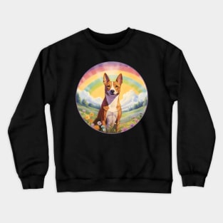 Basenji Memorial Rainbow Bridge Colorful Dog Art Crewneck Sweatshirt